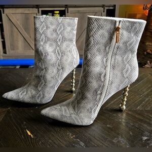 Cape Robbin Gray Snakeskin Ankle Boots with Gold Heels